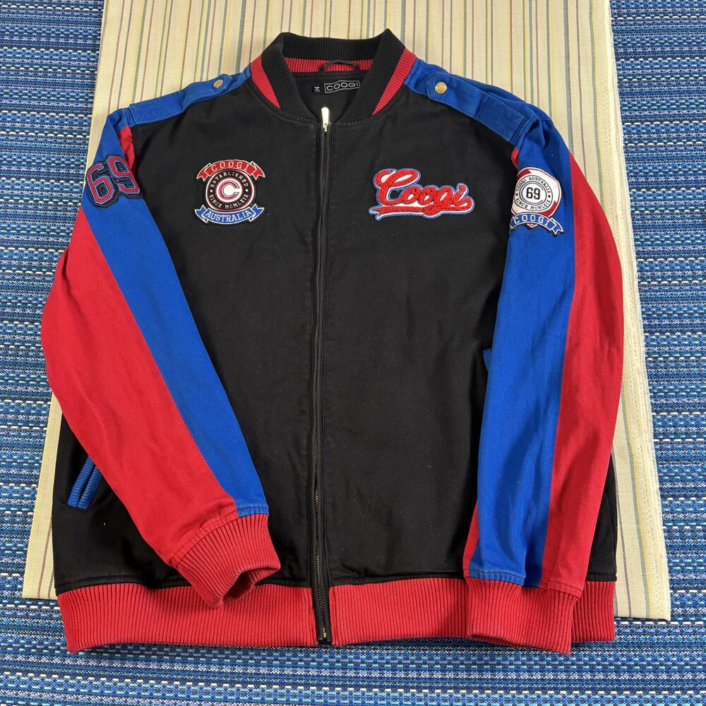 Vintage Coogi Jacket Mens 2XL Black Red Blue Canvas Varsity Hip Hop Streetwear
